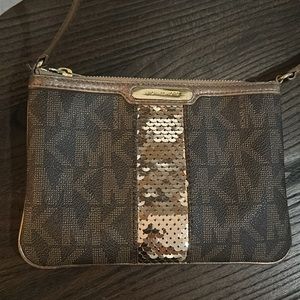 Michael Kors Brown/Gold logo small crossbody